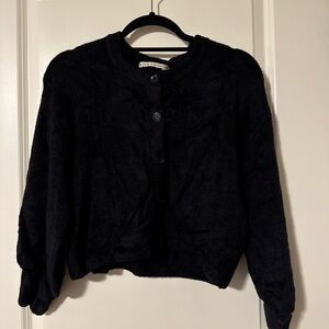 Black fuzzy Button-Up Cardigan and tank